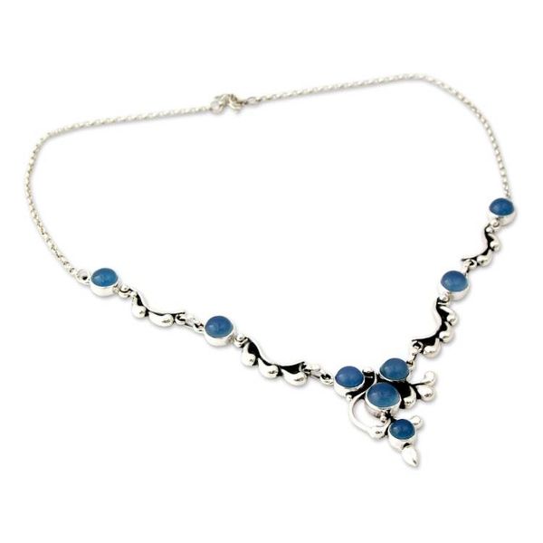 Alternate image for Sterling Silver Chalcedony Necklace Hand Crafted Jewelry Sky Garland