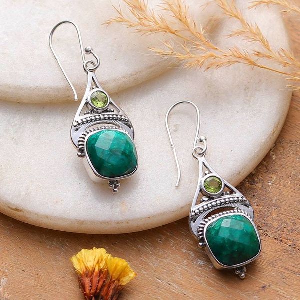 Alternate image for 13-Carat Agate and Peridot Dangle Earrings in Green Hues Harmonious Royalty