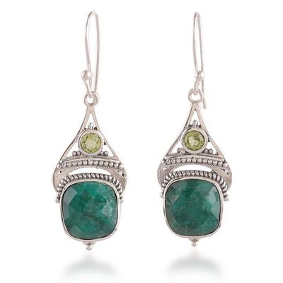 Alternate image for 13-Carat Agate and Peridot Dangle Earrings in Green Hues Harmonious Royalty