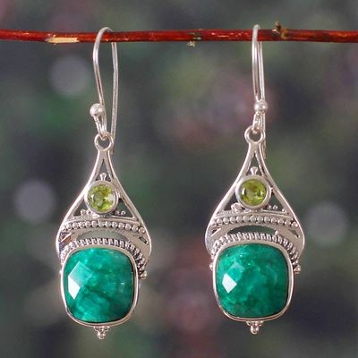 Alternate image for 13-Carat Agate and Peridot Dangle Earrings in Green Hues Harmonious Royalty