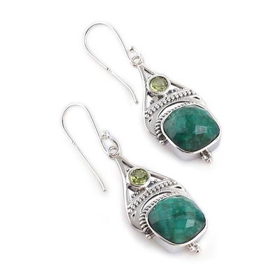 Alternate image for 13-Carat Agate and Peridot Dangle Earrings in Green Hues Harmonious Royalty