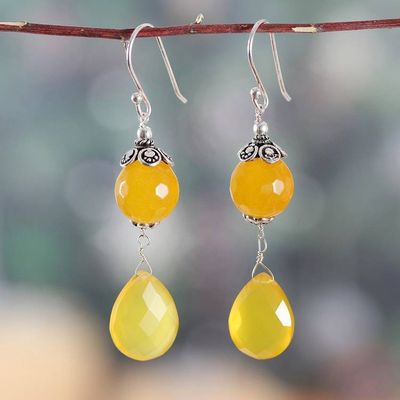 Primary image for Polished and Oxidized Yellow Chalcedony Dangle Earrings Yellow Legacy