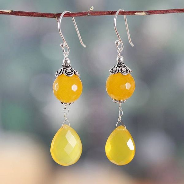 Alternate image for Polished and Oxidized Yellow Chalcedony Dangle Earrings Yellow Legacy