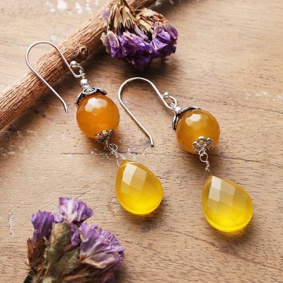 Alternate image for Polished and Oxidized Yellow Chalcedony Dangle Earrings Yellow Legacy