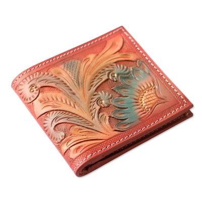 Alternate image for 100 Leather Wallet with Hand-Tooled Baroque Floral Motifs Sunflower Evenings