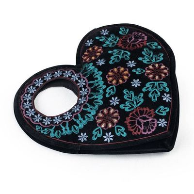 Alternate image for Patterned Embroidered Gotta Patti Heart Handbag in Black Be Still My Heart