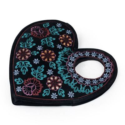 Alternate image for Patterned Embroidered Gotta Patti Heart Handbag in Black Be Still My Heart
