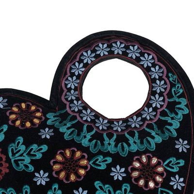Alternate image for Patterned Embroidered Gotta Patti Heart Handbag in Black Be Still My Heart