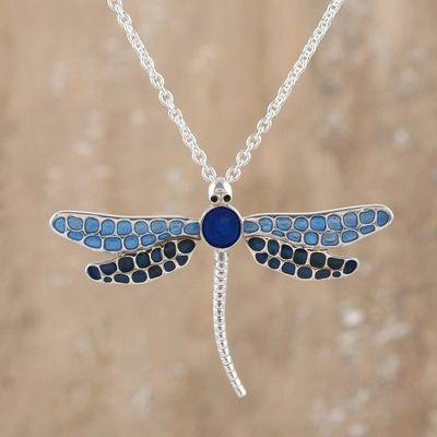 Alternate image for Painted Sterling Silver Necklace with Blue Dragonfly Pendant Dragonflys Imagination