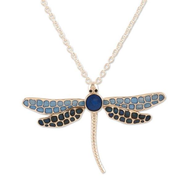 Alternate image for Painted Sterling Silver Necklace with Blue Dragonfly Pendant Dragonflys Imagination