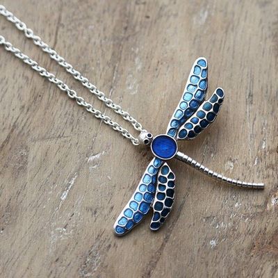 Alternate image for Painted Sterling Silver Necklace with Blue Dragonfly Pendant Dragonflys Imagination