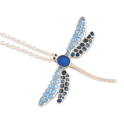 Alternate image for Painted Sterling Silver Necklace with Blue Dragonfly Pendant Dragonflys Imagination