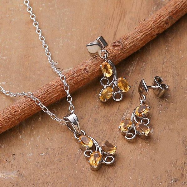 Alternate image for Faceted 4-Carat Citrine Necklace and Earrings Jewelry Set Prosperous Blooms