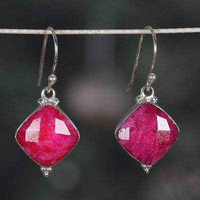 Main image for Diamond-Shaped 33-Carat Faceted Pink Agate Dangle Earrings Dulcet Kiss