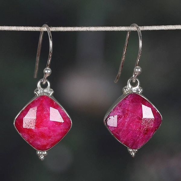 Alternate image for Diamond-Shaped 33-Carat Faceted Pink Agate Dangle Earrings Dulcet Kiss