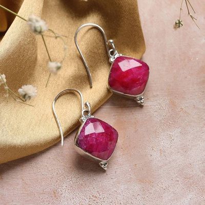Alternate image for Diamond-Shaped 33-Carat Faceted Pink Agate Dangle Earrings Dulcet Kiss