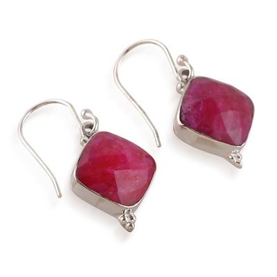 Alternate image for Diamond-Shaped 33-Carat Faceted Pink Agate Dangle Earrings Dulcet Kiss