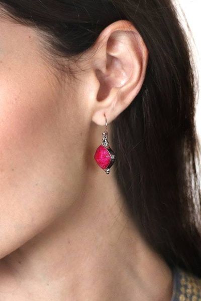 Alternate image for Diamond-Shaped 33-Carat Faceted Pink Agate Dangle Earrings Dulcet Kiss