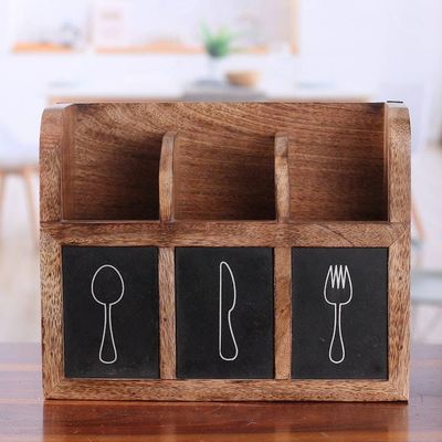 Alternate image for Burnt-Finished Mango Wood Cutlery Organizer Crafted in India Kitchen Elegance