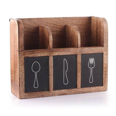Alternate image for Burnt-Finished Mango Wood Cutlery Organizer Crafted in India Kitchen Elegance