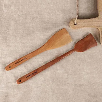 Alternate image for Hand-Carved 2-Piece Neem Wood Spatula Set Crafted in India Stir in Smiles