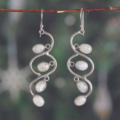 Main image for Birthstone Oval Rainbow Moonstone Cabochon Dangle Earrings Moonlight Ways