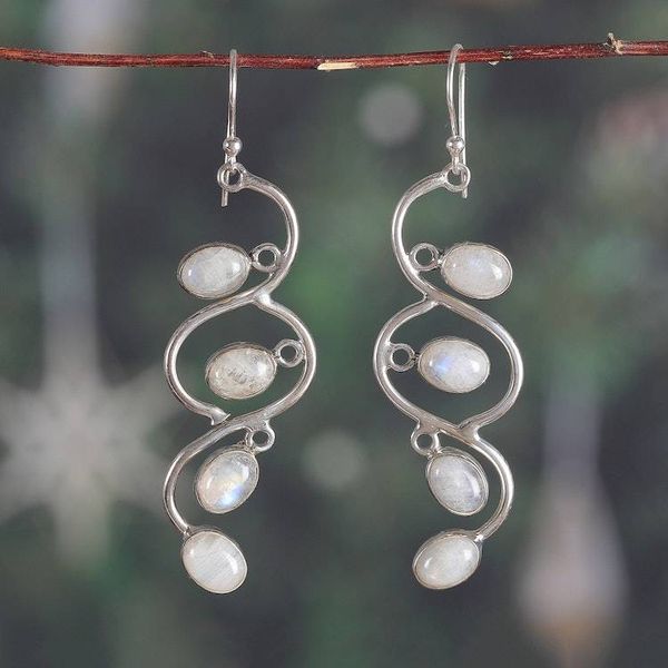 Alternate image for Birthstone Oval Rainbow Moonstone Cabochon Dangle Earrings Moonlight Ways