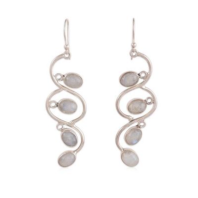 Alternate image for Birthstone Oval Rainbow Moonstone Cabochon Dangle Earrings Moonlight Ways