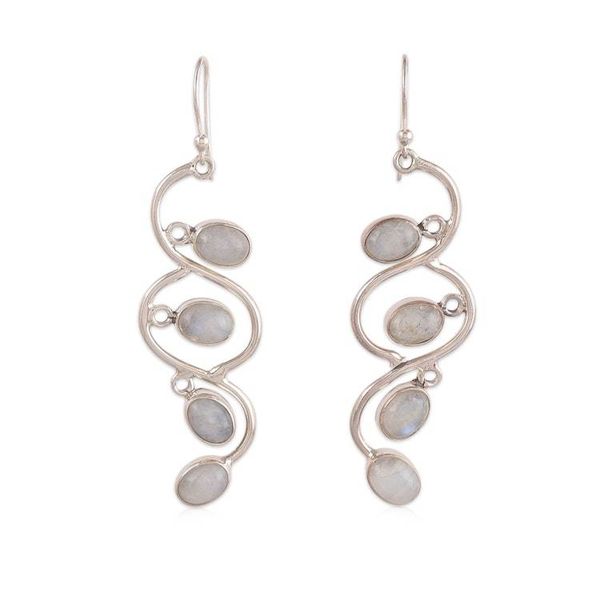 Alternate image for Birthstone Oval Rainbow Moonstone Cabochon Dangle Earrings Moonlight Ways