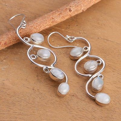 Alternate image for Birthstone Oval Rainbow Moonstone Cabochon Dangle Earrings Moonlight Ways