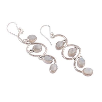 Alternate image for Birthstone Oval Rainbow Moonstone Cabochon Dangle Earrings Moonlight Ways