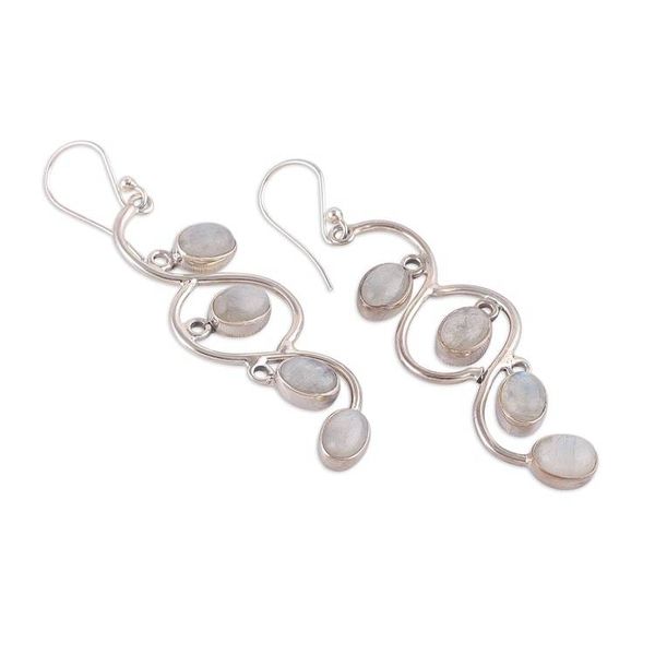 Alternate image for Birthstone Oval Rainbow Moonstone Cabochon Dangle Earrings Moonlight Ways
