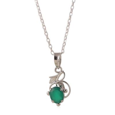 Alternate image for Rhodium-Plated Onyx Necklace and Earrings Leafy Jewelry Set Serene Greenery