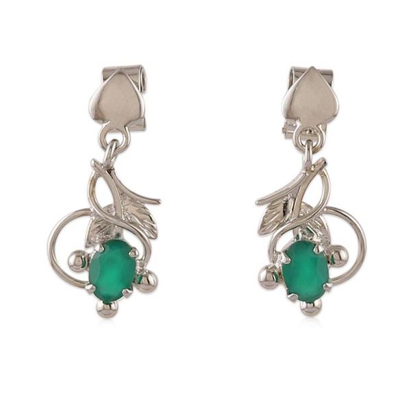 Alternate image for Rhodium-Plated Onyx Necklace and Earrings Leafy Jewelry Set Serene Greenery