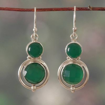 Main image for Silver Dangle Earrings with 12-Carat Green Onyx Gemstones Glowing Vibrancy
