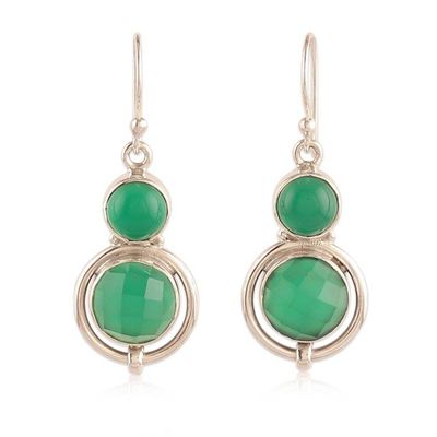 Alternate image for Silver Dangle Earrings with 12-Carat Green Onyx Gemstones Glowing Vibrancy