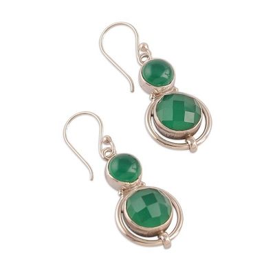 Alternate image for Silver Dangle Earrings with 12-Carat Green Onyx Gemstones Glowing Vibrancy