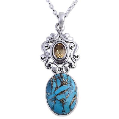 Alternate image for Handcrafted Citrine and Composite Turquoise Necklace Whimsical Tendrils