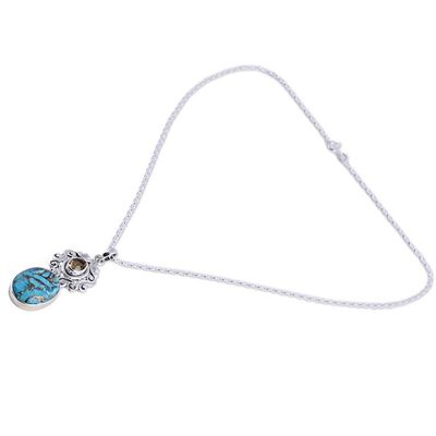 Alternate image for Handcrafted Citrine and Composite Turquoise Necklace Whimsical Tendrils