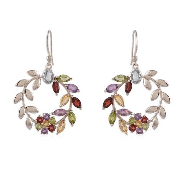 Alternate image for Floral Leaf-Themed Multi-Gemstone Silver Statement Earrings Luxurious Garden