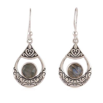 Alternate image for Silver Dangle Earrings with Natural Labradorite Stones Regal Luxe