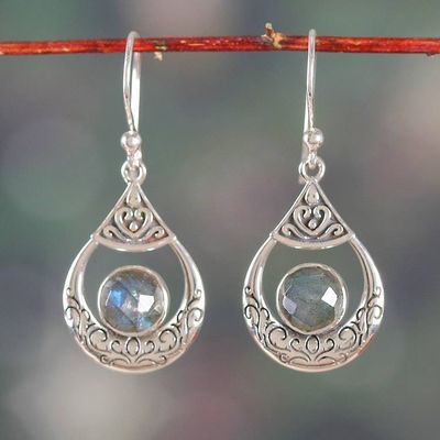 Alternate image for Silver Dangle Earrings with Natural Labradorite Stones Regal Luxe