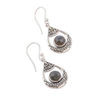 Alternate image for Silver Dangle Earrings with Natural Labradorite Stones Regal Luxe