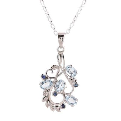 Alternate image for Rhodium Plated Blue Topaz and Sapphire Pendant Necklace Glittering Blue