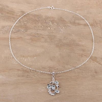 Alternate image for Rhodium Plated Blue Topaz and Sapphire Pendant Necklace Glittering Blue