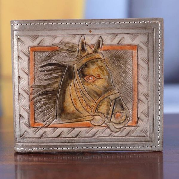 Alternate image for Horse-Inspired Olive Green 100 Leather Wallet from India Horse Grandeur