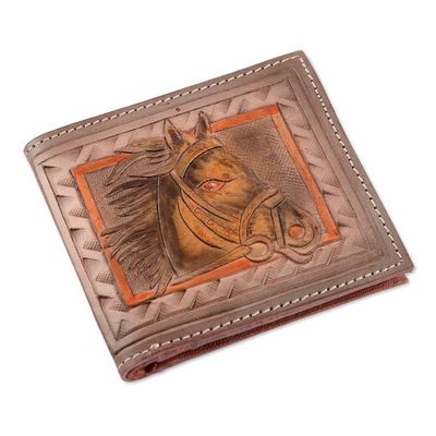 Alternate image for Horse-Inspired Olive Green 100 Leather Wallet from India Horse Grandeur