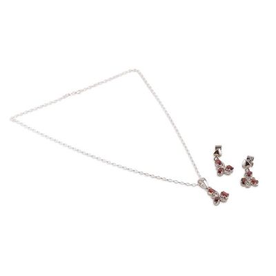 Alternate image for Sylvan 4-Carat Oval Garnet Necklace and Earrings Jewelry Set Passionate Blooms