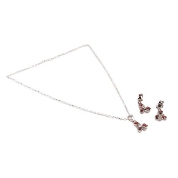Alternate image for Sylvan 4-Carat Oval Garnet Necklace and Earrings Jewelry Set Passionate Blooms