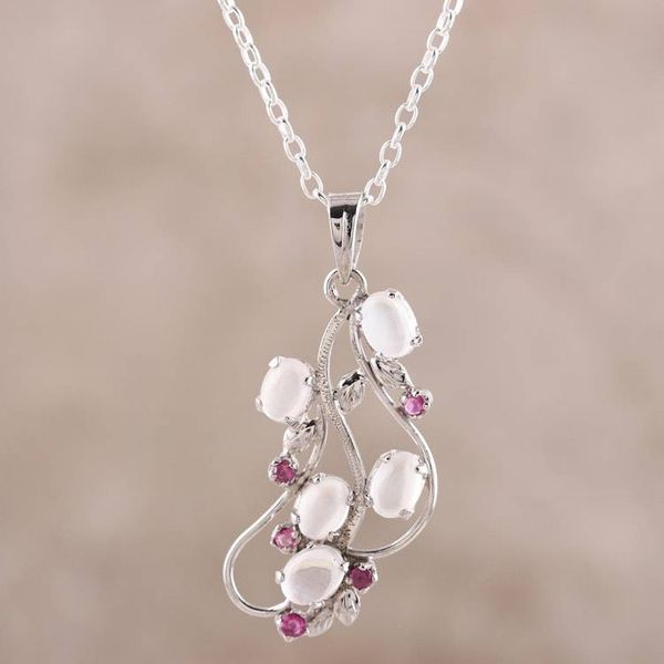 Alternate image for Rhodium Plated Moonstone and Ruby Pendant Necklace Elegant Radiance